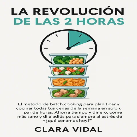 Portada de La Revolución de las 2 Horas: El método de batch cooking para planificar y cocinar todas tus cenas de la semana en solo un par de horas. Ahorra tiempo y dinero, come más sano y dile adiós para siempre al estrés de “¿qué