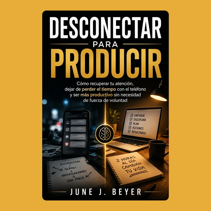 Portada de Desconectar para producir: Cómo recuperar tu atención, dejar de perder el tiempo con el teléfono y ser más productivo sin necesidad de fuerza de voluntad, de June J. Beyer
