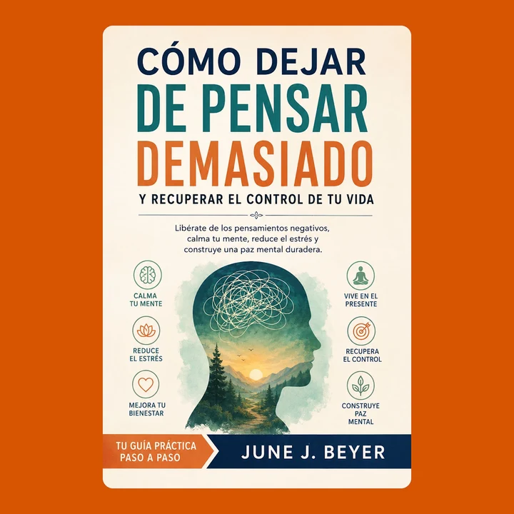 Portada de Cómo dejar de pensar demasiado y recuperar el control de tu vida: Libérate de los pensamientos negativos, calma tu mente, reduce el estrés y construye una paz mental duradera, de June J. Beyer