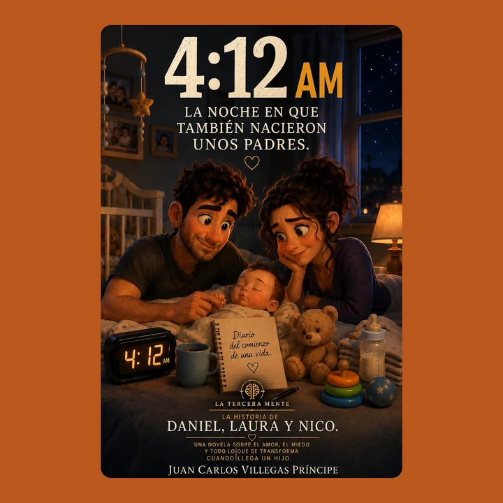 Portada de 4:12 AM: Novela Contemporánea que Explora la Paternidad, la Maternidad, la Familia y el paso del tiempo desde una mirada profundamente Humana., de Juan Carlos Villegas Principe