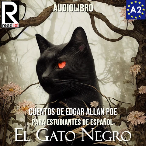 Portada de El gato negro. Cuentos de Edgar Allan Poe para estudiantes de español. Audiolibro. Nivel A1. Principiantes