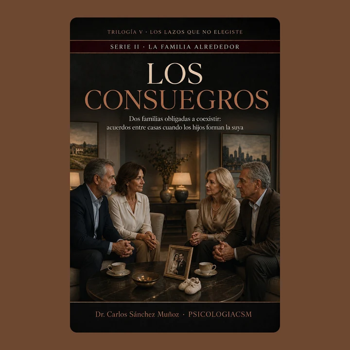 Portada de LOS CONSUEGROS: Dos familias obligadas a coexistir: acuerdos entre casas cuando los hijos forman la suya, de Dr. Carlos Sánchez Muñoz