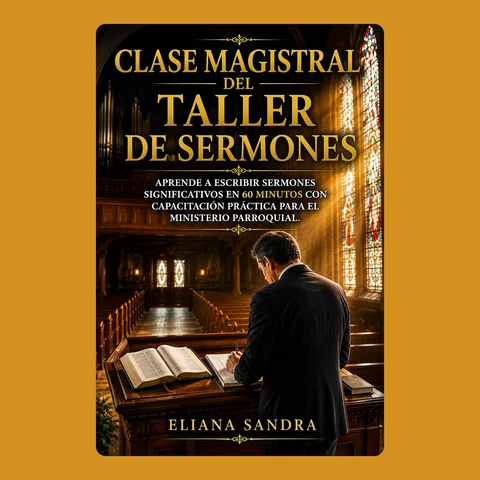 Portada de CLASE MAGISTRAL DE TALLER DE SERMONES: APRENDE A ESCRIBIR SERMONES SIGNIFICATIVOS EN 60 MINUTOS CON CAPACITACIÓN PRÁCTICA PARA EL MINISTERIO PARROQUIAL.