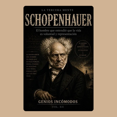 Portada de SCHOPENHAUER: El hombre que explicó por qué nunca es suficiente: GENIOS INCÓMODOS — REINTERPRETADOS EN EL SIGLO XXI. Volumen XII