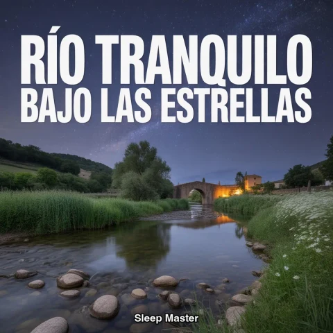 Portada de Río Tranquilo Bajo Las Estrellas : 8 Horas de Sonidos de Río Nocturno con Grillos y Naturaleza
